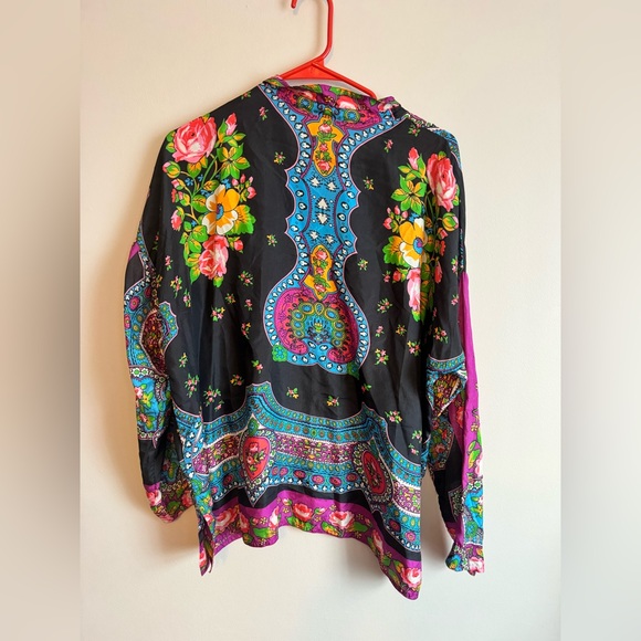 Johnny Was silk top Rose Spark Seline Boho Long Sleeve Blouse medium euc - Picture 6 of 7